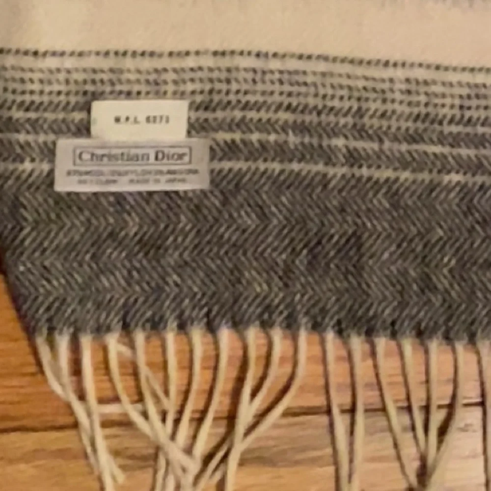Dior Gray and Cream Wool Scarf Vintage